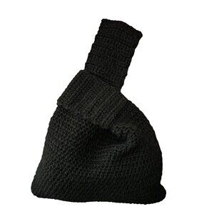 Japanese Knit Knot Bag Black Handmade Crochet Purse Handbag Wristlet Yarn Boho